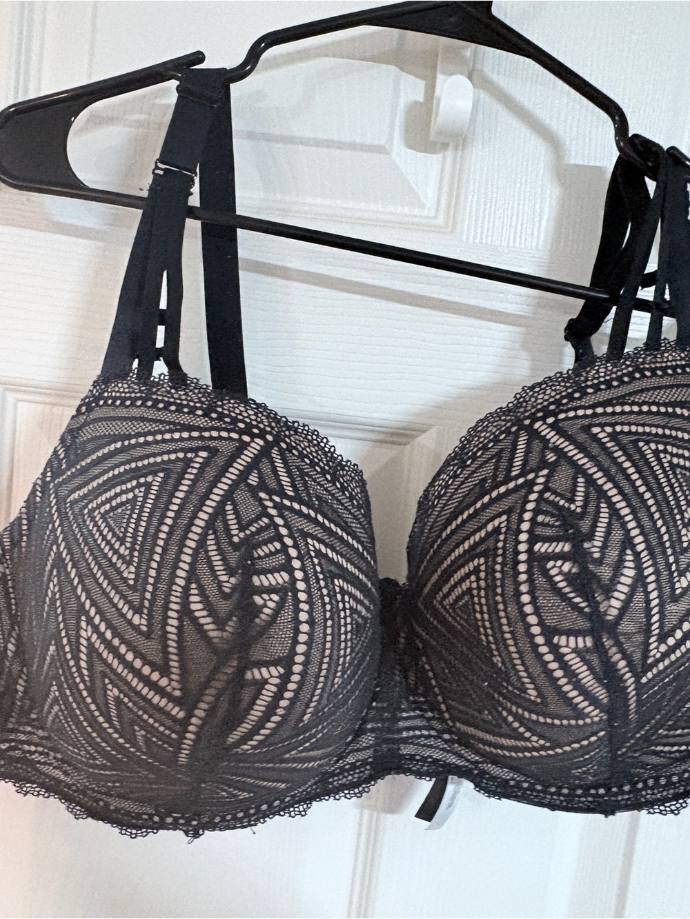 Adore Me Black Lace Geometric Push-Up Bra